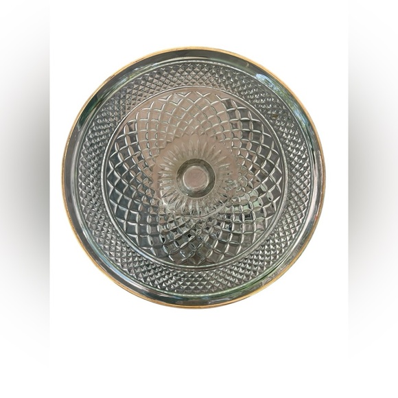 Anchor Hocking Wexford 24 K Gold Rim Footed Cake Stand with Box - Picture 1 of 4